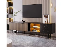 Clearance Merax Móvel TV com 2 portas, 2 gavetas e 2 nichos - 200 x 38 x 50 cm - LEDs - Madeira MDF - + madeira Preto