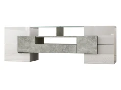 Móvel De Tv*Hauss Spole Móvel TV com 6 portas, 2 gavetas e 2 nichos, LED incluído, em laca branca brilhante e acabamento concreto cinza - 145x30x51cm Branco