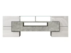 Móvel De Tv*Hauss Spole Móvel TV com 6 portas, 2 gavetas e 2 nichos, LED incluído, em laca branca brilhante e acabamento concreto cinza - 145x30x51cm Branco