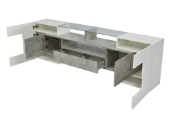 Móvel De Tv|Hauss Spole Móvel TV com 6 portas, 2 gavetas e 3 nichos com LED, lacado a branco e folheado a mármore cinza Cinzento