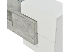 Móvel De Tv|Hauss Spole Móvel TV com 6 portas, 2 gavetas e 3 nichos com LED, lacado a branco e folheado a mármore cinza Cinzento