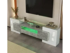 Móvel De Tv|Hauss Spole Móvel TV com 6 portas, 2 gavetas e 3 nichos com LED, lacado a branco e folheado a mármore cinza Cinzento