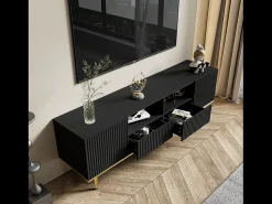 Hot Merax Móvel TV com 2 portas, 2 gavetas e 2 nichos - 165x36x55cm - Aglomerado e pés dourados - Preto