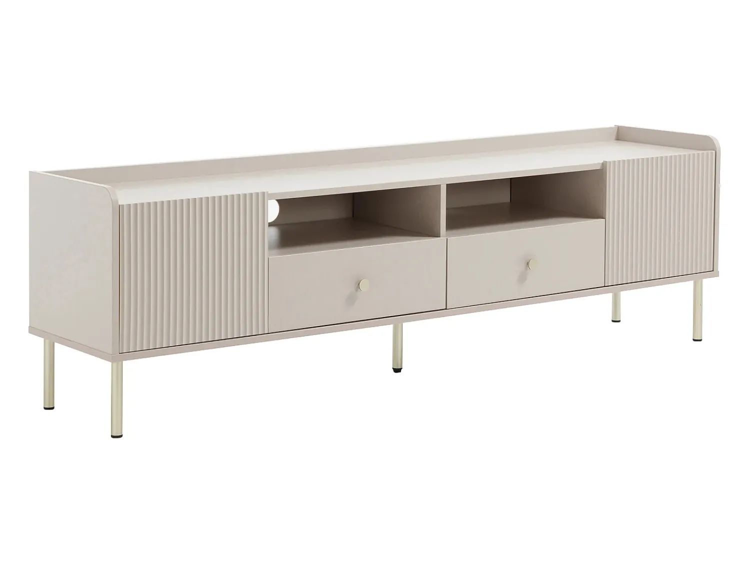 Hot Vente-unique Móvel TV com 2 portas, 2 gavetas e 2 nichos - e dourado - LUNAOR Bege