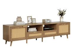 Móvel De Tv*Merax Móvel TV com 2 portas, 2 gavetas e 2 nichos - madeira maciça - cor natural - 200 x 37 x 49 cm Natural claro