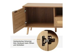 Móvel De Tv*Merax Móvel TV com 2 portas, 2 gavetas e 2 nichos - madeira maciça - cor natural - 200 x 37 x 49 cm Natural claro