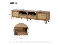 Móvel De Tv*Merax Móvel TV com 2 portas, 2 gavetas e 2 nichos - madeira maciça - cor natural - 200 x 37 x 49 cm Natural claro