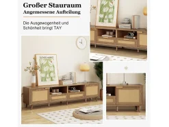 Móvel De Tv*Merax Móvel TV com 2 portas, 2 gavetas e 2 nichos - madeira maciça - cor natural - 200 x 37 x 49 cm Natural claro
