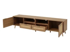 Móvel De Tv*Merax Móvel TV com 2 portas, 2 gavetas e 2 nichos - madeira maciça - cor natural - 200 x 37 x 49 cm Natural claro