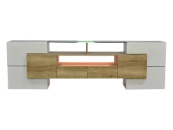 Hauss Spole Móvel TV com 6 portas, 2 gavetas e 3 nichos com LED, branco brilhante e luz natural^ Móvel De Tv