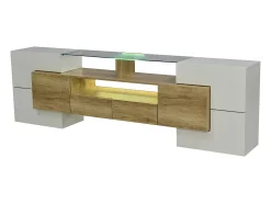 Hauss Spole Móvel TV com 6 portas, 2 gavetas e 3 nichos com LED, branco brilhante e luz natural^ Móvel De Tv