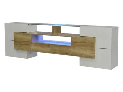 Hauss Spole Móvel TV com 6 portas, 2 gavetas e 3 nichos com LED, branco brilhante e luz natural^ Móvel De Tv