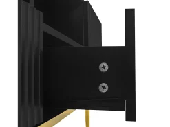 Online Hauss Spole Móvel TV com 2 portas, 2 gavetas e 2 nichos, corpo ranhurado na cor preta com detalhes dourados - 165x36x55cm Preto
