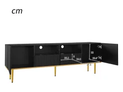 Online Hauss Spole Móvel TV com 2 portas, 2 gavetas e 2 nichos, corpo ranhurado na cor preta com detalhes dourados - 165x36x55cm Preto