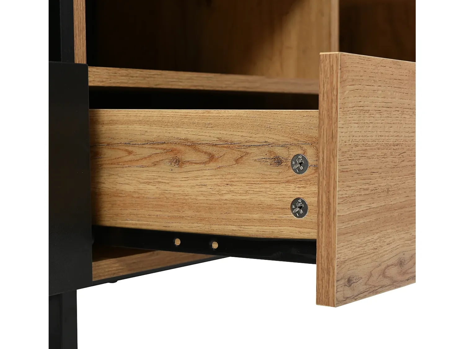 Móvel De Tv*Hauss Spole Móvel TV com 2 portas, 2 gavetas e 2 nichos, em preto e folheado de madeira natural Natural claro