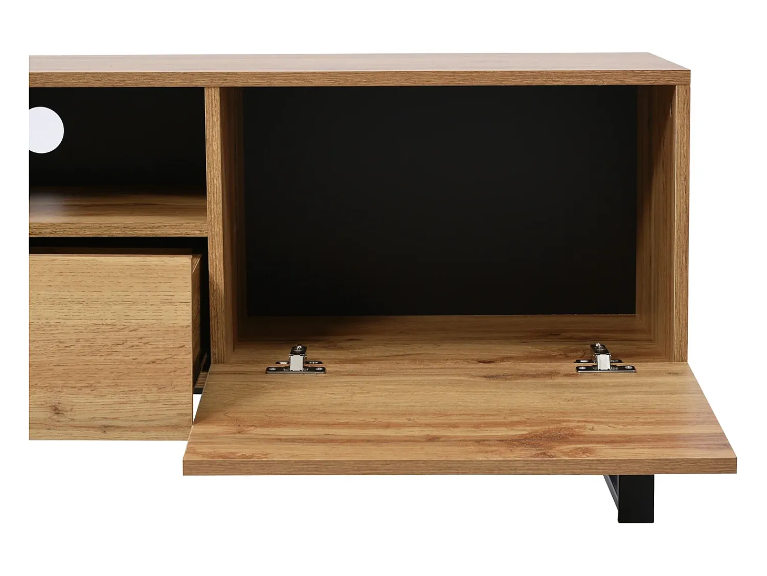 Móvel De Tv*Hauss Spole Móvel TV com 2 portas, 2 gavetas e 2 nichos, em preto e folheado de madeira natural Natural claro
