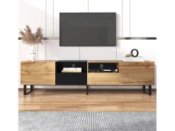 Móvel De Tv*Hauss Spole Móvel TV com 2 portas, 2 gavetas e 2 nichos, em preto e folheado de madeira natural Natural claro