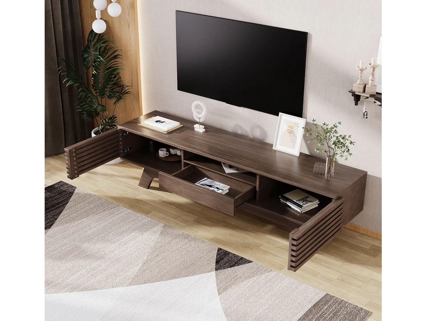 Merax Móvel TV com 2 portas, 1 gaveta e 1 nicho - Aglomerado - 150 x 40 x 44,5 cm - Natural^ Móvel De Tv