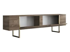 Móvel De Tv*Vente-unique Móvel TV com 2 portas - e dourado - ZIRELDA Natural escuro