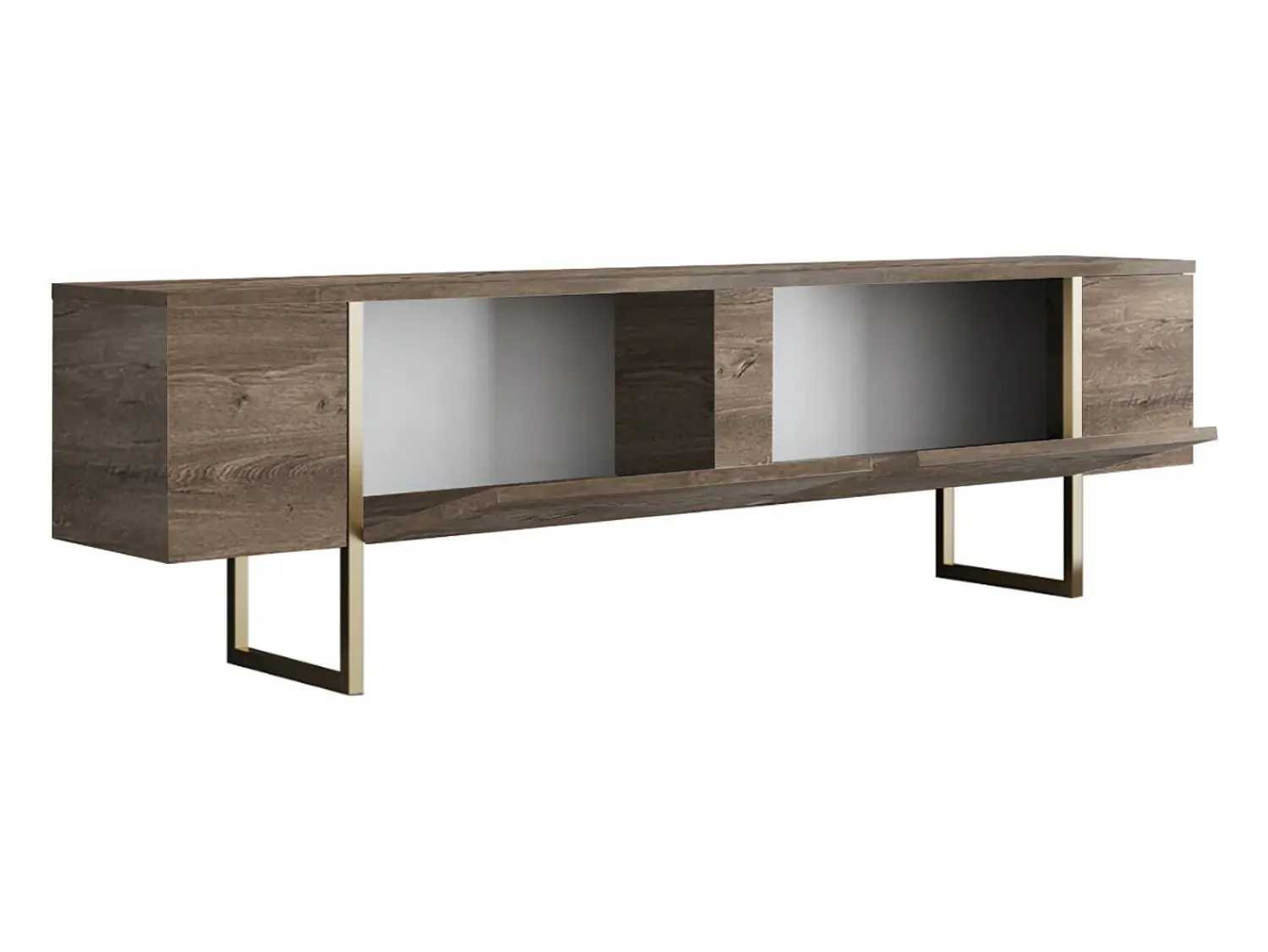 Móvel De Tv*Vente-unique Móvel TV com 2 portas - e dourado - ZIRELDA Natural escuro