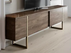 Móvel De Tv*Vente-unique Móvel TV com 2 portas - e dourado - ZIRELDA Natural escuro