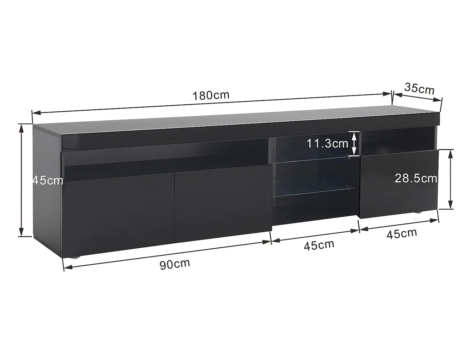 Móvel De Tv|Hauss Spole Móvel TV com 3 portas, 5 nichos e LED, Preto