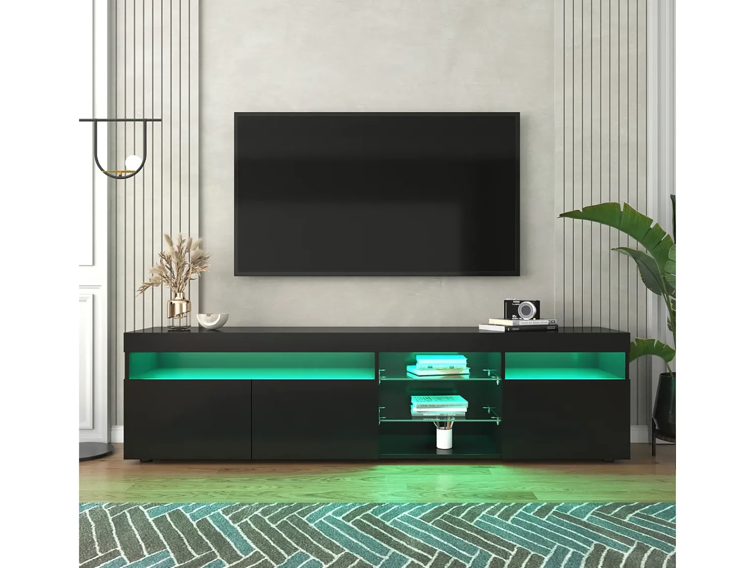 Móvel De Tv|Hauss Spole Móvel TV com 3 portas, 5 nichos e LED, Preto