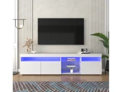 Móvel De Tv*Hauss Spole Móvel TV com 3 portas, 5 nichos e LED, Branco