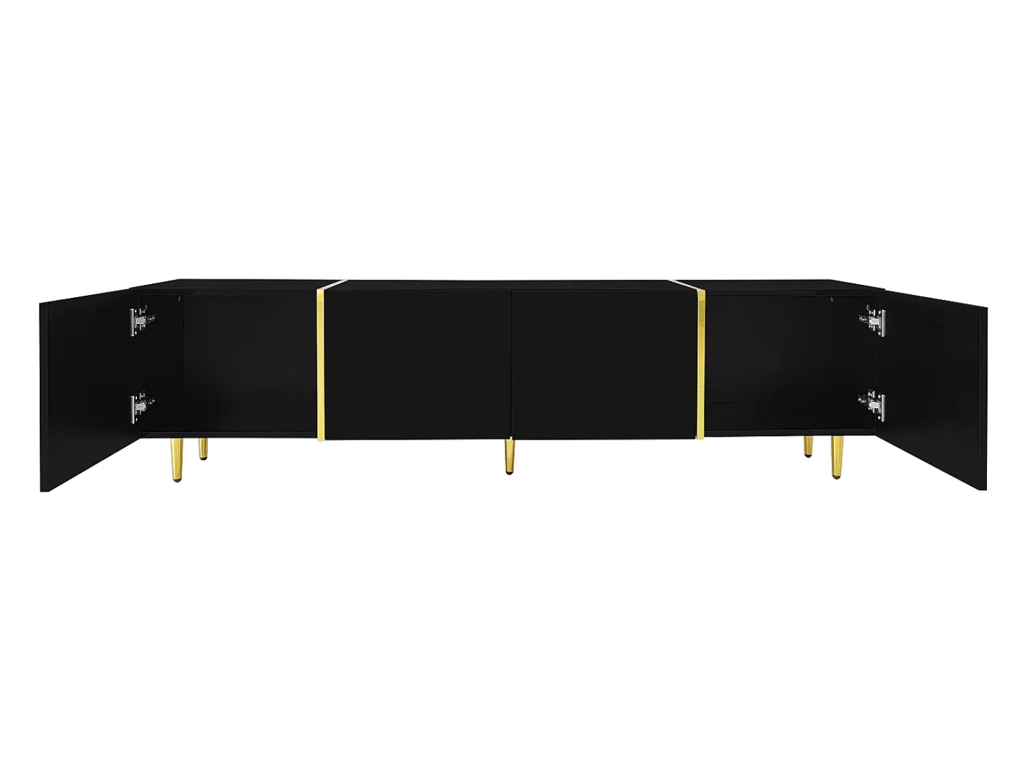 Móvel De Tv*Hauss Spole Móvel TV com 4 portas, corpo lacado brilhante e faixa dourada - 170x35x46cm Preto