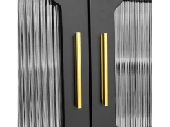 Discount Merax Móvel TV com 4 portas de vidro e 2 gavetas - 175x38x55,5cm - Aglomerado - Puxadores dourados - Preto
