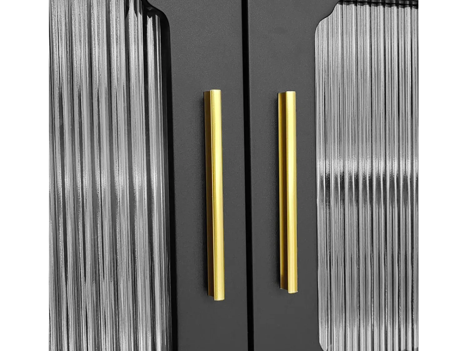 Discount Merax Móvel TV com 4 portas de vidro e 2 gavetas - 175x38x55,5cm - Aglomerado - Puxadores dourados - Preto