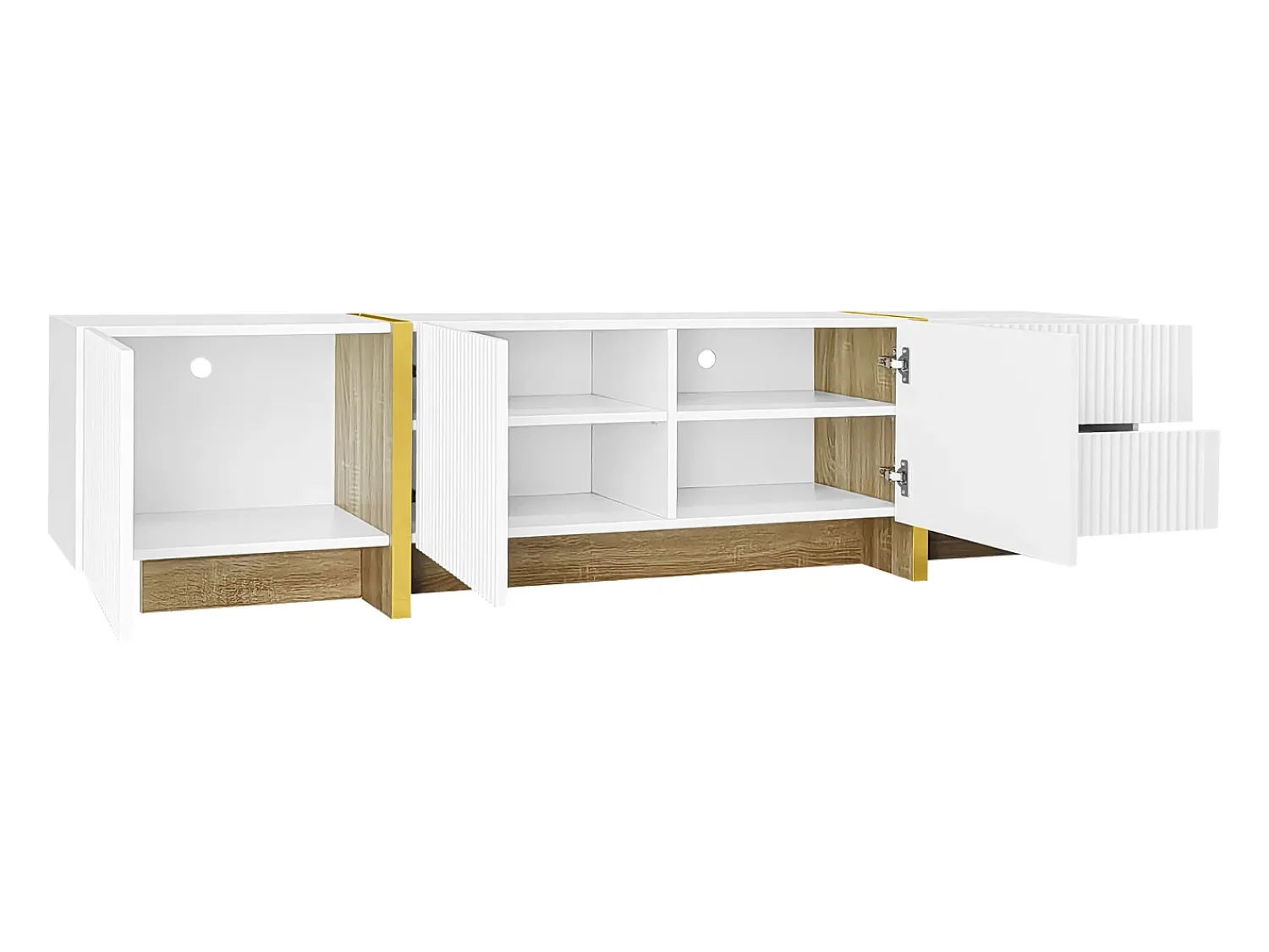 Sale Hauss Spole Móvel TV com 3 portas e 2 gavetas, corpo ranhurado na cor branca com detalhes s - 190x35x45cm Dourado