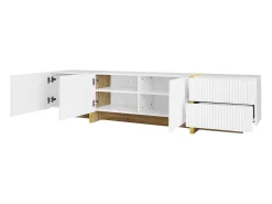 Sale Hauss Spole Móvel TV com 3 portas e 2 gavetas, corpo ranhurado na cor branca com detalhes s - 190x35x45cm Dourado