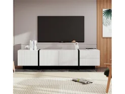 Clearance Hauss Spole Móvel TV com 3 portas e 2 gavetas, corpo ranhurado na cor branca com detalhes em - 190x35x45cm Preto