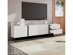 Clearance Hauss Spole Móvel TV com 3 portas e 2 gavetas, corpo ranhurado na cor branca com detalhes em - 190x35x45cm Preto