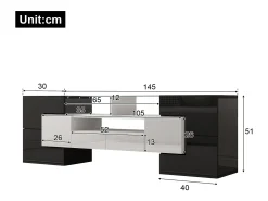 Merax Móvel TV com 4 portas e 2 gavetas - 145 x 30 x 51 cm - LEDs - Aglomerado - Branco +^ Móvel De Tv