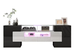 Merax Móvel TV com 4 portas e 2 gavetas - 145 x 30 x 51 cm - LEDs - Aglomerado - Branco +^ Móvel De Tv
