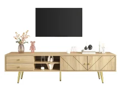 Merax Móvel TV com 2 portas e 2 gavetas - 160 x 36 x 42 cm - MDF, Aglomerado - Cor madeira^ Móvel De Tv