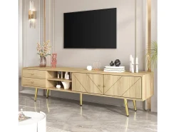 Merax Móvel TV com 2 portas e 2 gavetas - 160 x 36 x 42 cm - MDF, Aglomerado - Cor madeira^ Móvel De Tv