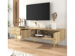 Merax Móvel TV com 2 portas e 2 gavetas - 160 x 36 x 42 cm - MDF, Aglomerado - Cor madeira^ Móvel De Tv