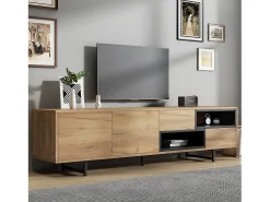 Discount Merax Móvel TV com 2 portas e 2 gavetas - 173 x 38 x 48 cm - Aglomerado - para sala de jantar - Cor madeira Natural claro