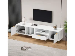 Móvel De Tv*Merax Móvel TV com 2 portas e 1 gaveta - 180 x 40 x 41 cm - Aglomerado - para sala de estar - Branco