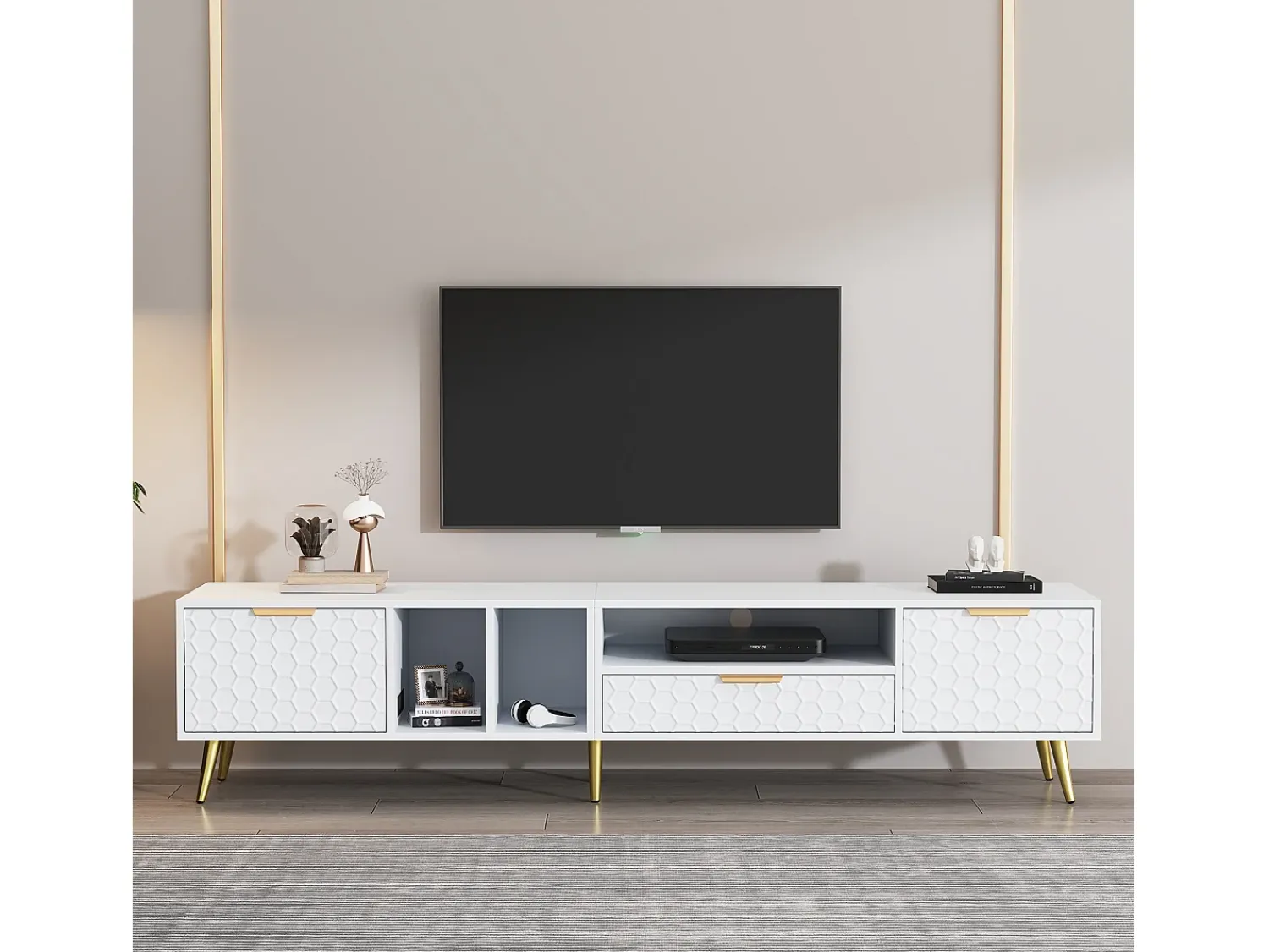 Móvel De Tv*Merax Móvel TV com 2 portas e 1 gaveta - 180 x 40 x 41 cm - Aglomerado - para sala de estar - Branco
