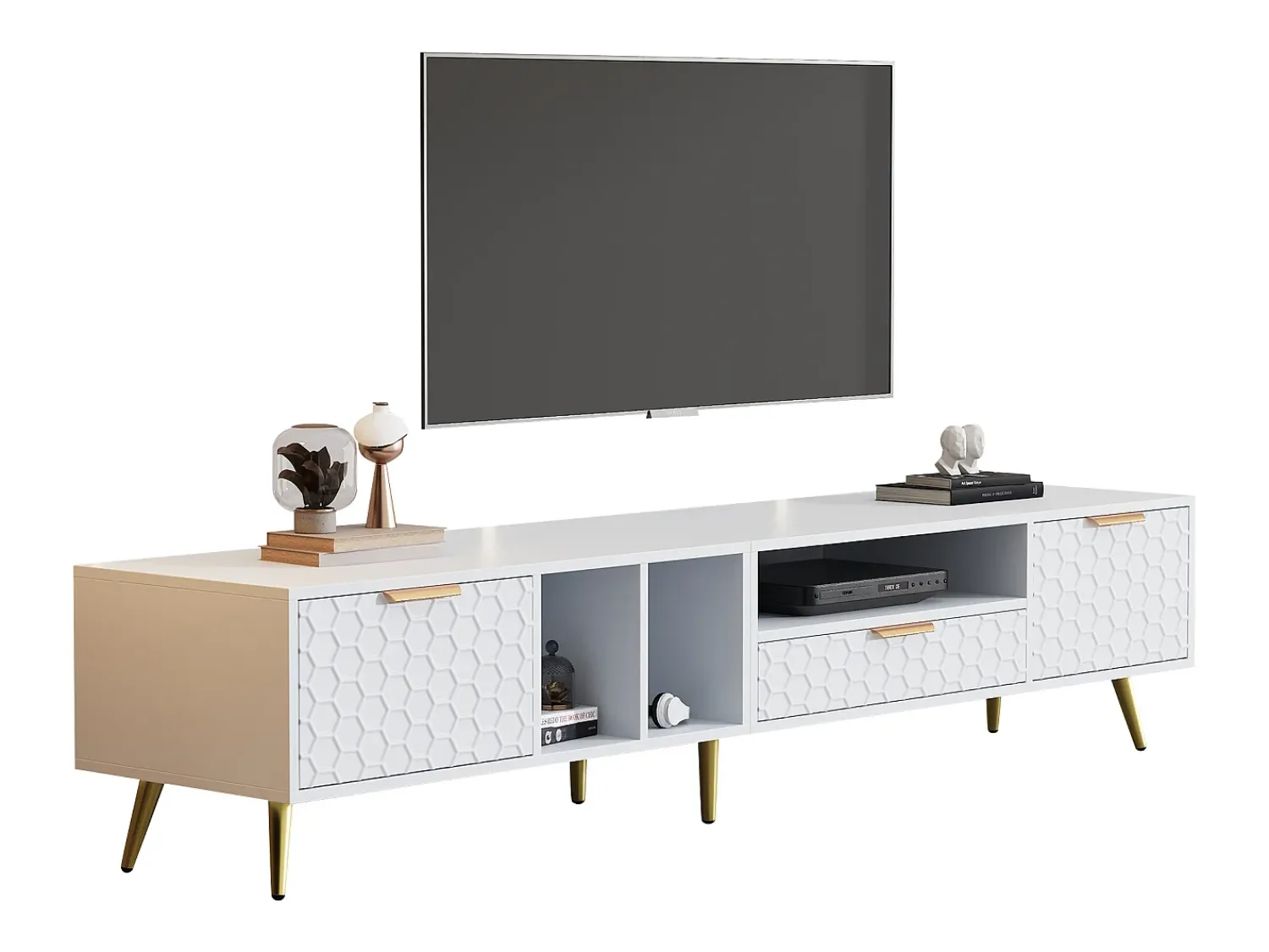 Móvel De Tv*Merax Móvel TV com 2 portas e 1 gaveta - 180 x 40 x 41 cm - Aglomerado - para sala de estar - Branco