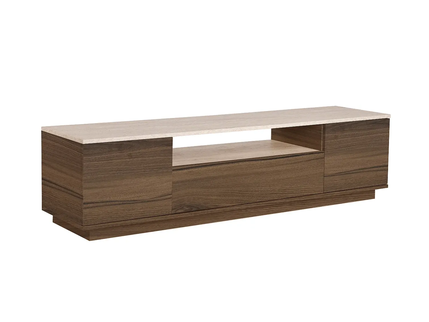 Móvel De Tv|Vente-unique Móvel TV com 3 portas e 1 nicho - Natural escuro e efeito travertino bege - LOTULA Natural escuro / Bege