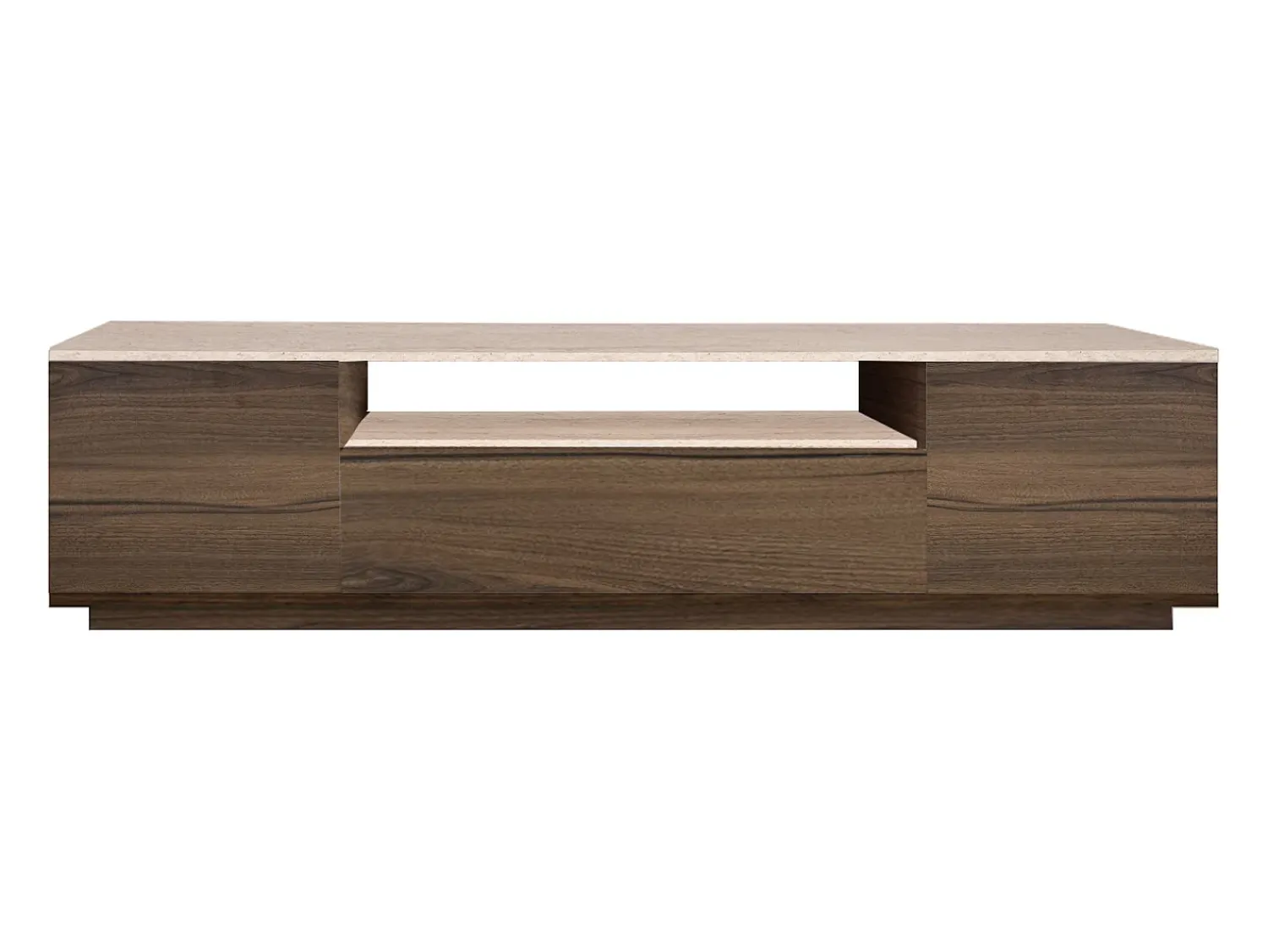 Móvel De Tv|Vente-unique Móvel TV com 3 portas e 1 nicho - Natural escuro e efeito travertino bege - LOTULA Natural escuro / Bege