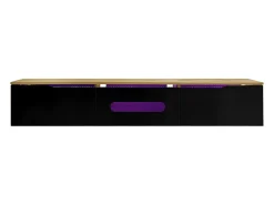 Móvel De Tv*Hauss Spole Móvel TV com 3 portas e LED, móvel TV de parede em laca preta brilhante e acabamento em madeira - 180x35x30cm Natural claro