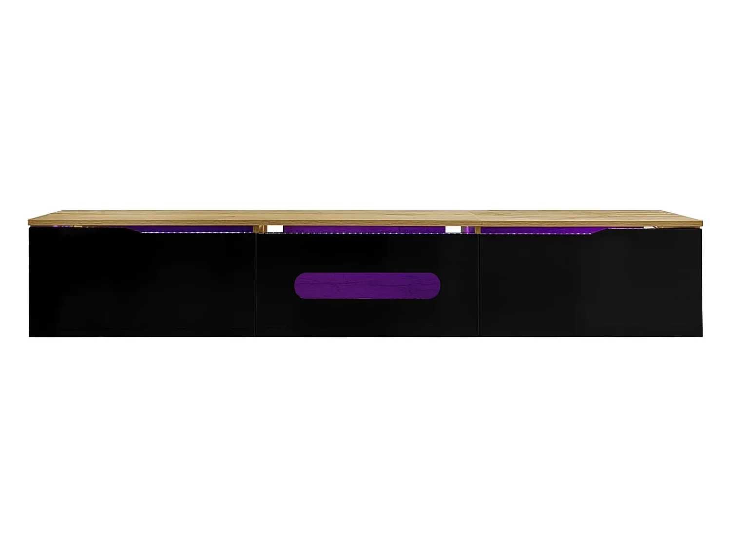 Móvel De Tv*Hauss Spole Móvel TV com 3 portas e LED, móvel TV de parede em laca preta brilhante e acabamento em madeira - 180x35x30cm Natural claro