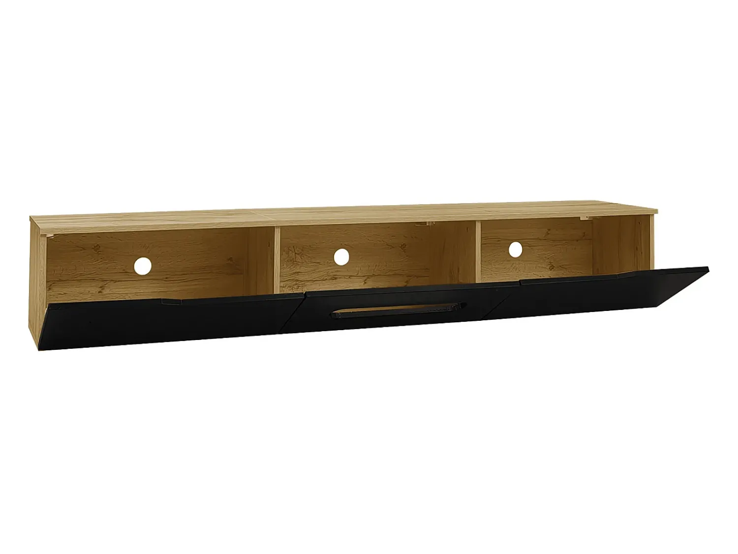 Móvel De Tv*Hauss Spole Móvel TV com 3 portas e LED, móvel TV de parede em laca preta brilhante e acabamento em madeira - 180x35x30cm Natural claro