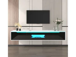Móvel De Tv|Hauss Spole Móvel TV com 3 portas e LED, móvel TV de parede, lacado branco e Preto